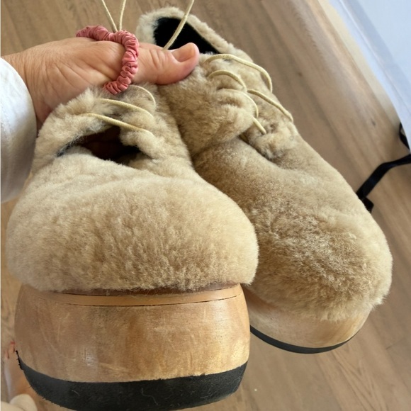 Free People Used Paloma Barcelo lace-up Beige Shearling chunky rubber sole shoes - Picture 14 of 14